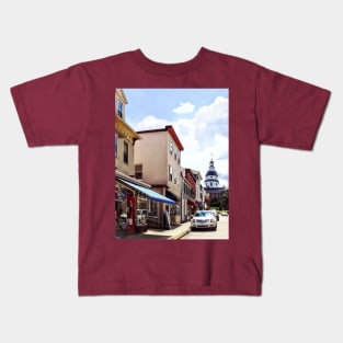 Annapolis MD - Shops on Maryland Avenue and Maryland State House Kids T-Shirt